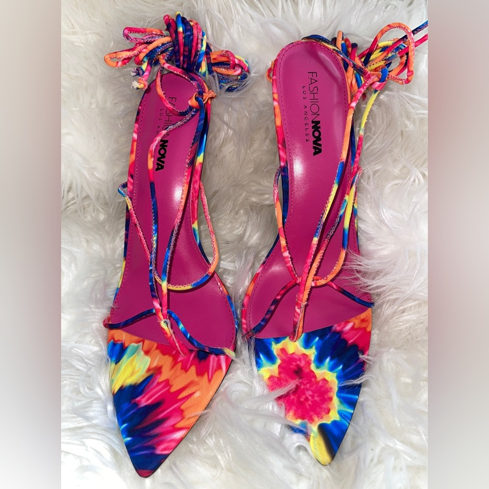 Fashion Nova Tye Dye Tie Up Heels